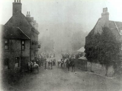 The Falcon Inn - Denham - The Falcon circa 1914 with cottages where the village green is now